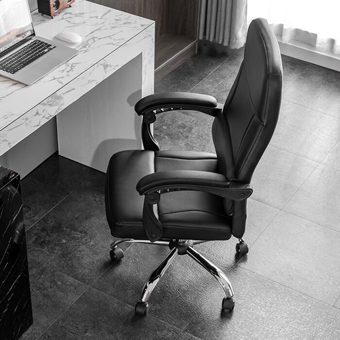 Офісне крісло з високою спинкою, ергономічні шкіряні крісла з подушкою сидіння, крісло з кутом відкидання 135 та поперековою опорою, поворотні крісла з регулюванням висоти (білий, B) Білий B