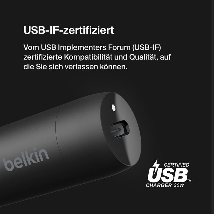 Автомобільний зарядний пристрій Belkin BoostCharge 30 Вт, USB-прикурювач, компактна модель з портом живлення USB-C, сумісний з iPh