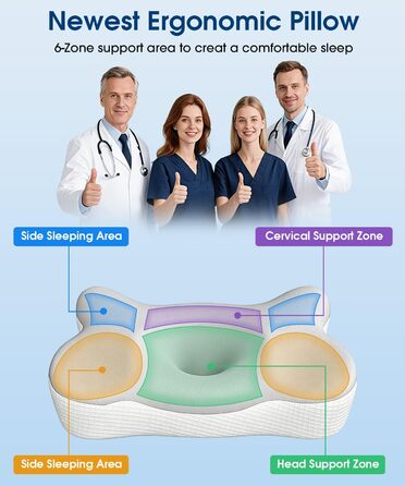 Ортопедична подушка для шиї метелик з піни з ефектом пам&39яті, ергономічна подушка з 2 охолоджувальними чохлами, що можна прати, для полегшення болю в шиї для тих, хто спить на боці, спині та животі, 2 рівні висоти