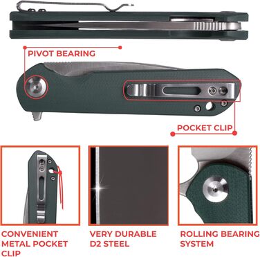 Кишеньковий складаний ніж D2 сталеве лезо 75мм G10 нековзна ручка з кліпсою Кемпінг Полювання Риболовля Відкритий EDC ніж 175мм 72