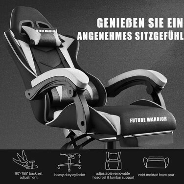 Ергономічне ігрове крісло з підставкою для ніг, підголівником та поперековою опорою. Регульоване по висоті м&39яке ігрове крісло, крісло для ПК, обертове крісло, чорний (чорно-сірий).