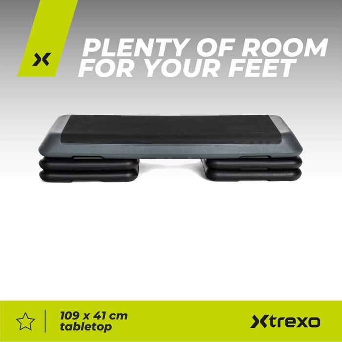 Степер TREXO для аеробного фітнесу для кардіотренувань, аксесуар для домашнього спортзалу з регульованою висотою (10, 15, 20 см), підходить для тренувань до 250 кг, чорний/рожевий, 109 x 41 см, TRX-AS01 сірий