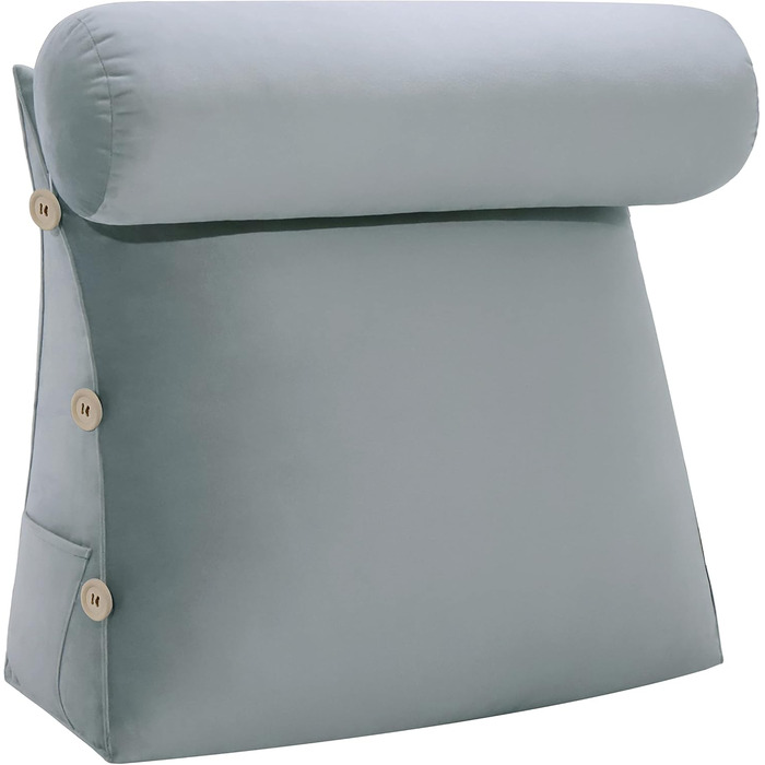 Подушка для спини Johnear зі знімним валиком для шиї, м&39яка оксамитова подушка для шиї, подушка для дивана, подушка для книги, подушка для читання, трикутна клиноподібна подушка, підтримка шиї (сіра, 60 см) Оксамитова сіра подушка для шиї 60 x 22 x 50 с