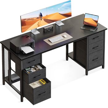 Комп&39ютерний стіл Coleshome з 6 шухлядами, 160x52 см, ПК стіл з полицями для домашнього офісу, чорний Чорний 160x52 см