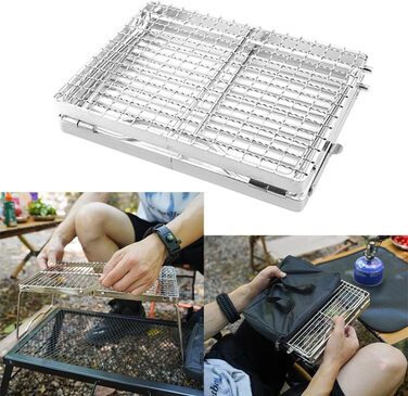 Складана стійка для гриля з нержавіючої сталі DAZZLEEX для кемпінгу, портативна, на відкритому повітрі, для багаття, підставка для гриля, складна стійка для зберігання, кемпінговий гриль, для приготування їжі на пляжі, походів, пікніків