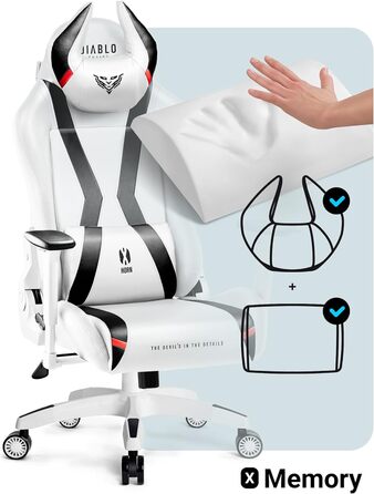 Геймерське крісло Diablo X-Horn 2.0, офісне крісло, геймерське крісло, стільці з 3D-підлокітниками, ергономічний дизайн, подушка для шиї/світлова подушка, штучна шкіра, функція гойдання, білий розмір King (XL)