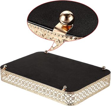 Піднос для парфумів ELLDOO, піднос із дзеркалом, піднос для макіяжу, різьблений піднос для ювелірних виробів, скло, метал, піднос для зберігання ювелірних виробів, органайзер для дому, золотий, середній розмір золото, срібло 30 x 20,1 x 5,1 см