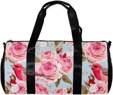 Спортивна сумка, маленька дорожня сумка, сумка для фітнесу та шопінгу (йога, тренування), з дизайном червоні троянди, птахи, метелики, сумка для активного відпочинку, ручна поклажа