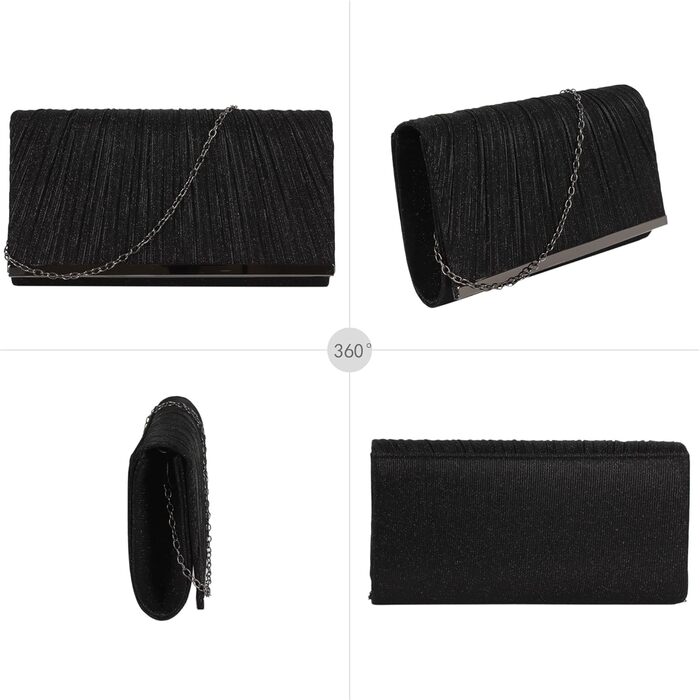 Чорний клатч з блискітками та знімним ланцюжком для вечірки, весілля, балу або урочистого заходу 06152
