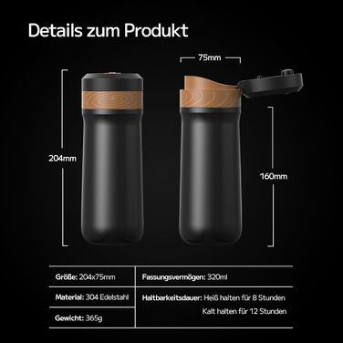 Портативний френч-прес NOTSEK Thermo, невеликий френч-прес з нержавіючої сталі 12 унцій, кемпінгова кавоварка без бісфенолу А зі щіткою для чищення губки для подорожей, кемпінгу та офісу