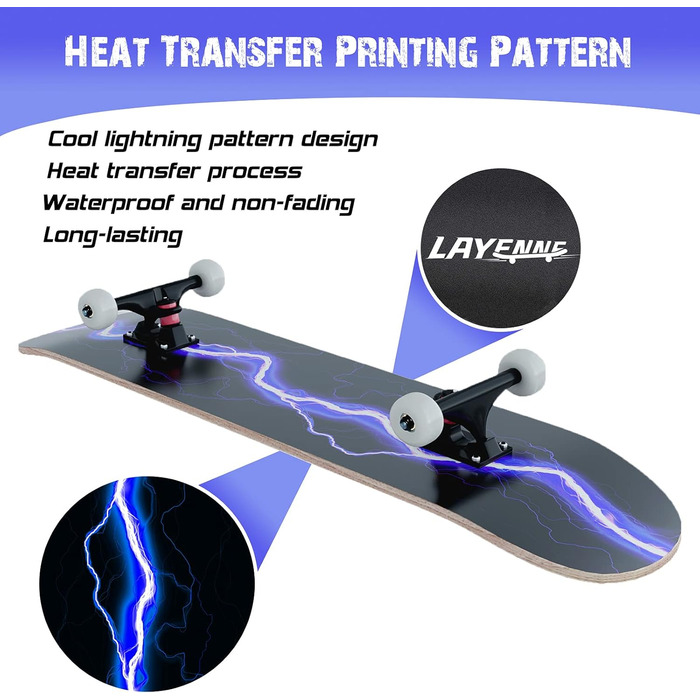 Скейтборд Blitz, 31 x 8 дюймів, 8-шарова кленова дека, симетрично скошена з обох кінців, підходить для хлопчиків, дівчаток, підлітків, вуличних скейтбордистів, дорослих, початківців, надзвичайно широкий, синій