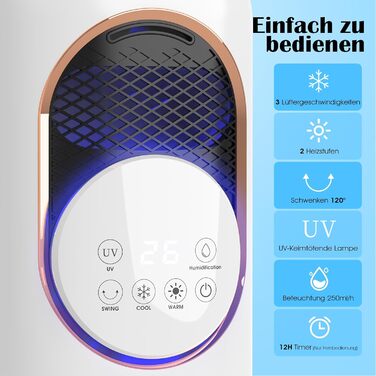 Вентилятор з обігрівачем та охолоджувачем повітря, вентилятор 2-в-1 для обігріву та охолодження та зволожувач повітря, портативний кондиціонер, електричний керамічний PTC, резервуар для води 4 л, 3 швидкості обдуву, електричний обігрівач (білий-01)