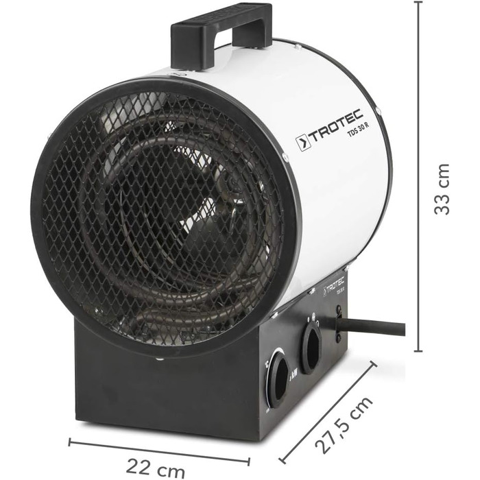 Будівельний обігрівач TROTEC TDS 30 R Теплова потужність 2,5 кВт / 5 кВт Електричний обігрівач, об&39єм повітря 580 м/год Тепловентиляторний обігрівач для великих приміщень