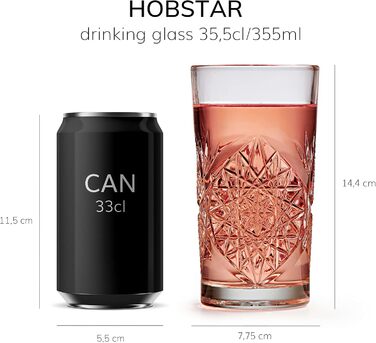 Довга склянка Libbey Hobstar - 355 мл / 35,5 мл - 6 шт. - вінтажний дизайн - можна мити в посудомийній машині - висока якість 6 шт