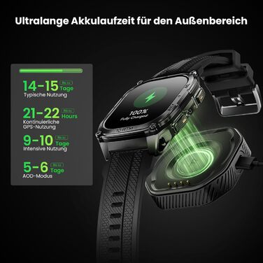 Розумний годинник KOSPET Tank M4 GPS для чоловіків, повністю з нержавіючої сталі, глобальні офлайн-карти та система з 6 супутників, водонепроникність 100 м, 50-денний заряд батареї, дзвінки Bluetooth, цілодобовий моніторинг серцевого ритму/сну, чорний