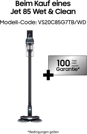 Акумуляторний пилосос Samsung Jet 85 Wet&Clean, 210 Вт, вкл. насадку для швабри та інші аксесуари, синій, VS20C85G7TB/WD 210 Вт Ру