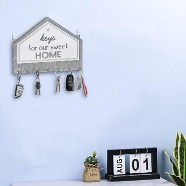 Дерев'яна ключниця Echehi з 7 гачками, самоклеюча або свердлильна, двостороння установка, ключниця, ключниця для дому (сіра) 7 сір