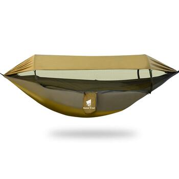 Оновлений гамак для вулиці 3-в-1 з москітною сіткою та сонцезахисним навісом, надлегкий кемпінговий гамак з вантажопідйомністю 200 кг для використання на свіжому повітрі, кемпінгу, походів, зелений