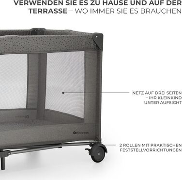 Дитяче ліжко Kinderkraft Joy 2, дорожнє ліжечко 2-в-1, дитячі ліжка, дитяче ліжко, дорожнє ліжечко, сучасний дизайн, малі розміри у складеному вигляді, колеса, темно-сірий колір Joy 2 Dark Grey