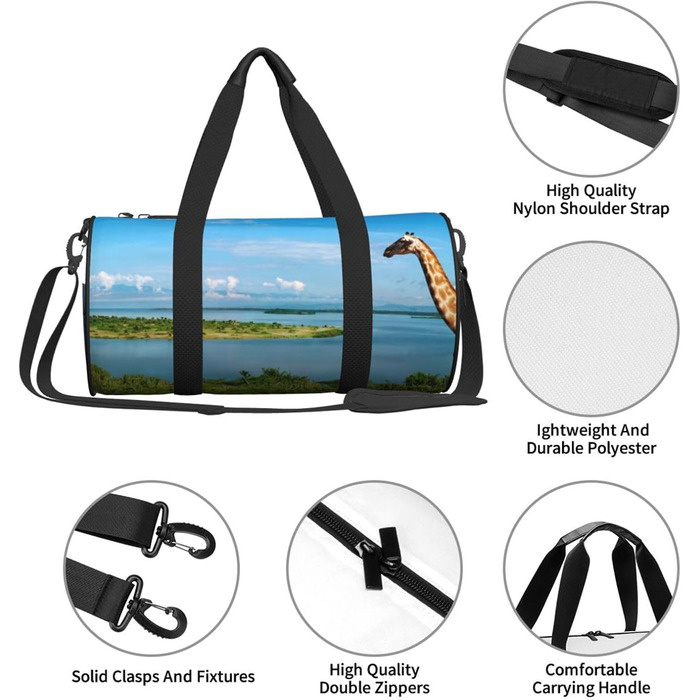 Спортивна сумка-мішок для подорожей з африканським принтом (Ніл та жирафи), чорна, універсальний розмір, дорожня сумка