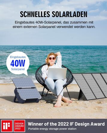 Портативна електростанція BROWEY із сонячною панеллю, власна сонячна зарядна панель 12-40 Вт, сонячний генератор 1600 Вт, 1024 Втгод з акумулятором LiFePO4, портативне аварійне джерело живлення для кемпінгу, активного відпочинку, кемперів та аварійних сит