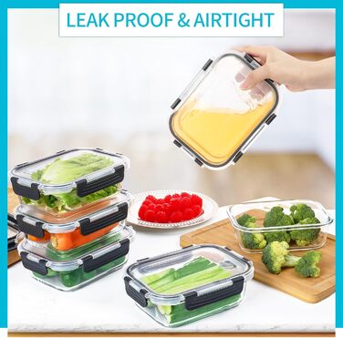 Скляні контейнери для зберігання продуктів Skroam, 20 шт. , 640 мл 10 контейнерів 10 кришок - Контейнери для приготування їжі - Прозорі кришки - для домашньої кухні або ресторану, сірі