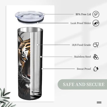 Кружка з прямою трубочкою, дизайн Тигр у спокої, з принтом, підходить для кемпінгу, офісу та дому, 590 мл