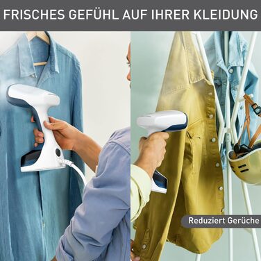 Секунд нагріву 1400 Вт до 25 г/хв. резервуар для води 150 мл 8 хв. відпарювання мережевий кабель 2,6 м різні аксесуари білий/синій