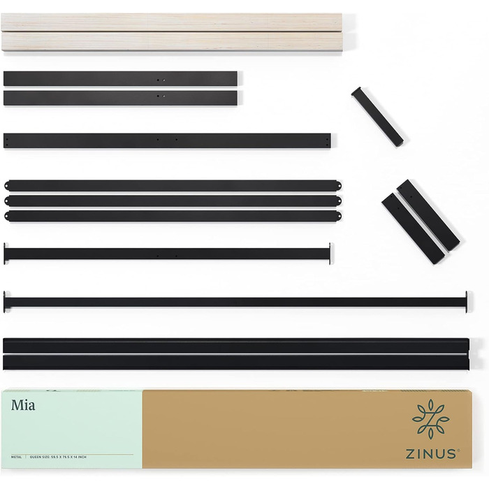 Ліжко Zinus Mia 120 x 190 см Каркас ліжка висотою 35,5 см з місцем для зберігання речей під ліжком Металеве ліжко з узголів&39ям Чорне