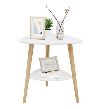 Приставний столик Диванний столик Журнальний столик Тумбочка Тумбочка біля ліжка Журнальний столик з 2 полицями Дерев&39яні ніжки МДФ 50x40x55 см Білий
