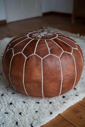 Пуфи та подушки Преміум-пуф зі справжньої шкіри - Ручна робота - Доставка з наповнювачем - Пуф-мішок для ніг (Коньяк-коричневий)