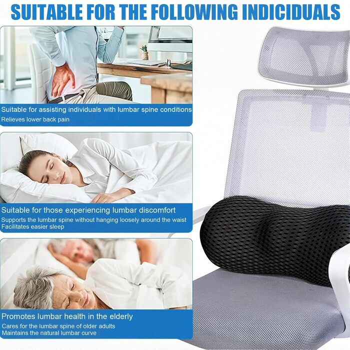 Поперекова опорна подушка, поперекова опорна подушка з піни з ефектом пам&39яті для сну, 46x23x11 см, подушка для болю в спині для ліжка/крісла/автокрісла/офісного крісла, для полегшення болю в попереку, темно-сіра