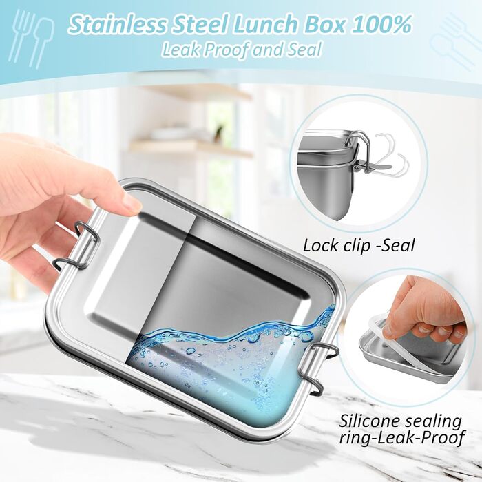 Ланчбокс з нержавіючої сталі 850 мл з двома відділеннями, герметичний, без BPA ідеально для пікніка, школи та роботи