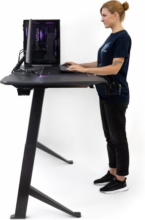 Ігровий стіл Ultimate Setup, регульована висота, електричний, чорний, ігровий стіл, ігровий стіл, ігровий стіл 180x80 см, карбонове покриття для ігрової кімнати, чорна рама 180x80x2,5 см