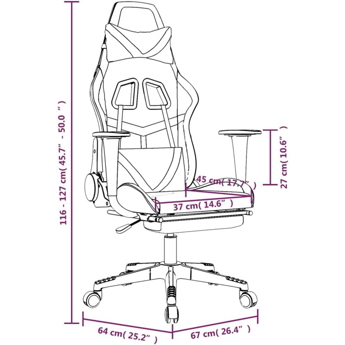 Геймерське крісло, офісне крісло, з підставкою для ніг, білий та чорний, штучна шкіра