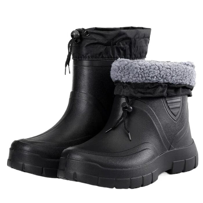 Чоловічі гумові чоботи, вітрозахисні бавовняні гумові чоботи, теплі, легкі гумові чоботи до щиколотки, чорні гумові чоботи без шнурівки, водонепроникні робочі чоботи, чорні, розмір 40 EU