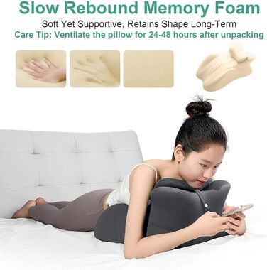 Клиноподібна подушка з піни з ефектом пам&39яті, подушка для читання для узголів&39я ліжка, подушка для ліжка для сидіння, ергономічна підтримка при болях у спині, для сну на животі, ідеально підходить для масажу, поперекова подушка зі знімним чохлом, тем