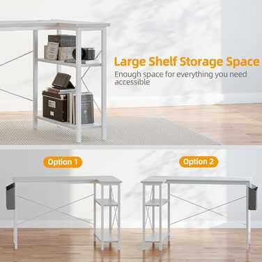 Сучасний L-подібний комп&39ютерний стіл з розетками, 119,4 см, 2 відкриті полиці, двосторонній, для роботи з дому, для дорослих, середнього розміру, унісекс, легко збирається, білий 47 Білий