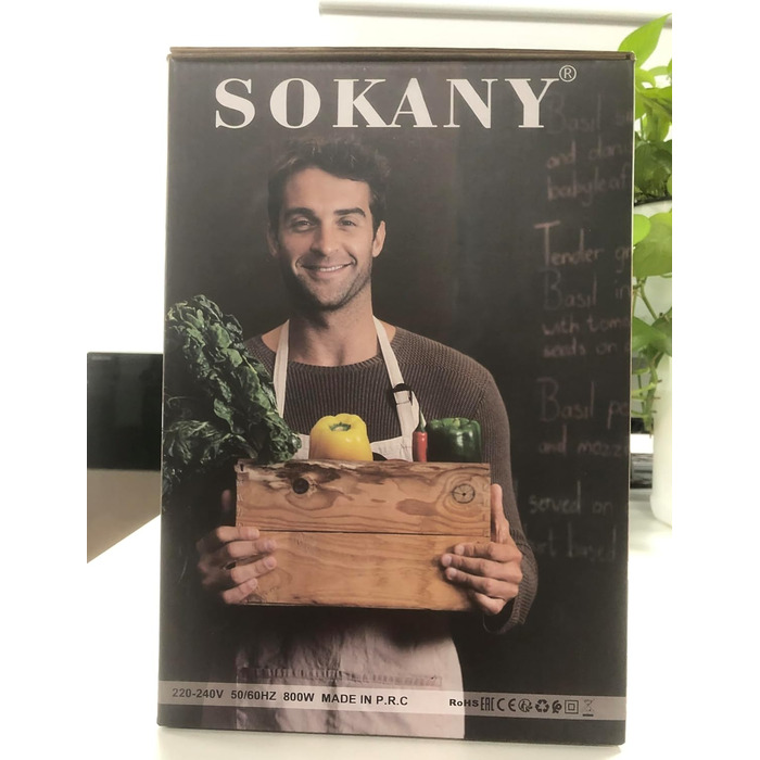 Подрібнювач SOKANY 800W Кухонний електричний з чашею з нержавіючої сталі 3 л, мульти-подрібнювач з 2 режимами швидкості, м'ясорубка з 4 лезами для м'яса, цибулі, фруктів, овочів LB7005A, 800 Вт, 3 л