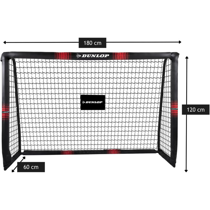 Футбольні ворота Dunlop - Футбольні ворота 300 x 200 x 90 см - Футбольні ворота - Футбольні ворота для саду, дітей та дорослих - Футбольне тренувальне обладнання, для приміщень та вулиці - Металеві - Чорний/Білий, Чорний/Червоний 180x120x60 см