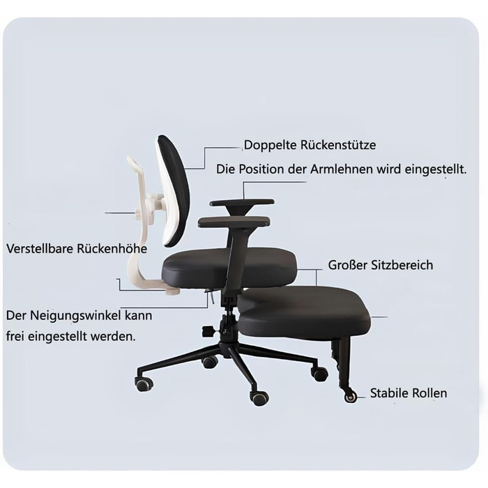 Ергономічне крісло зі схрещеними ніжками, для дому та офісу, універсальне крісло на колінах, регульована висота, крісло для йоги, чорне