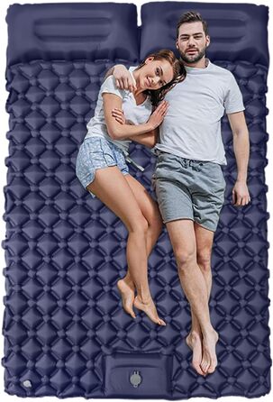 Килимок для кемпінгу, надувний матрац з подушкою, надувний килимок для сну, 180 x 120 x 5 см, ідеально підходить для піших прогулянок, подорожей на природі, кемпінгу на автомобілі, трекінгу та пригод у дикій природі, темно-синій