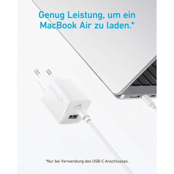 Зарядний пристрій Anker USB C 323 (33 Вт), компактний, з 2 портами для iPhone 15 / 15 Plus / 15 Pro / 15 Pro Max / 14 / 13, Pixel,