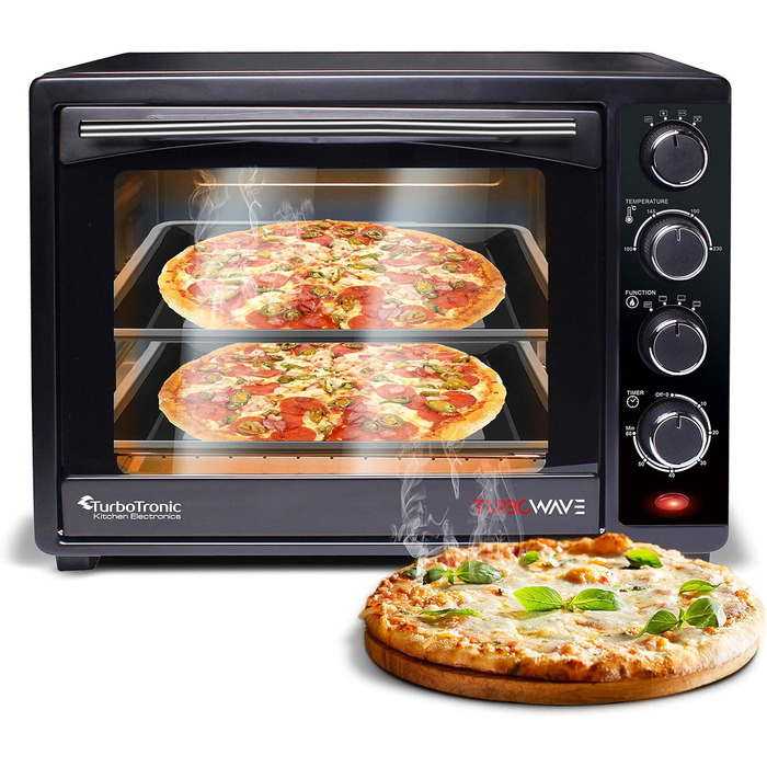 Міні-піч TurboTronic з конвекцією 35л чорна 1600 Вт, міні-піч з 2 деками, таймер, піч для піци, гриль