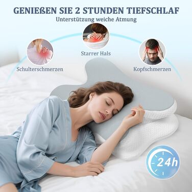 Подушка для шиї - Ортопедична подушка з піни з ефектом пам&39яті, ергономічна подушка для полегшення болю в шиї для сну на боці, спині та животі з чохлом з крижаного шовку (сіра)