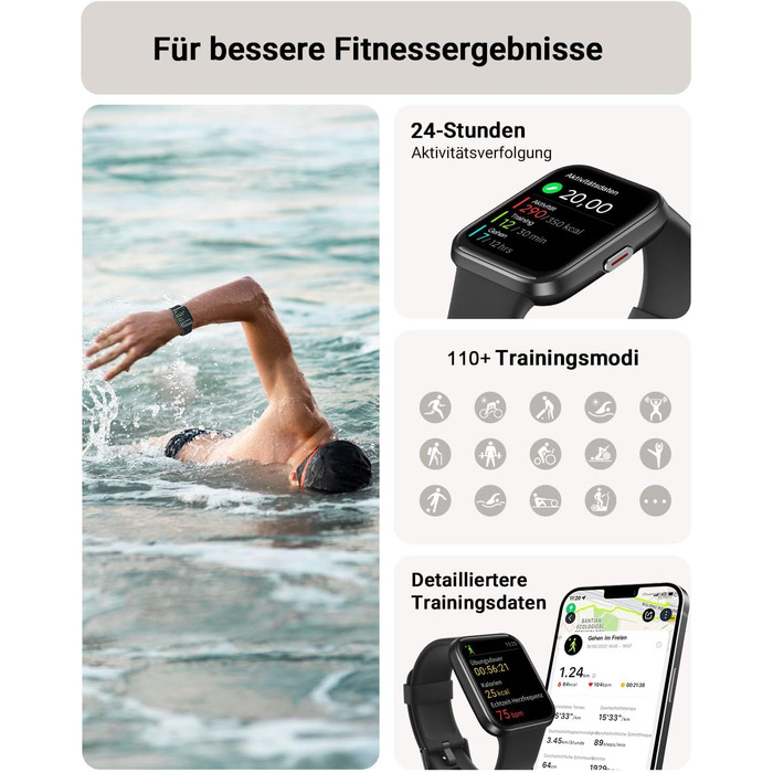 Розумний годинник Tensky для чоловіків з функцією телефону, жіночий розумний годинник 1,85 дюйма з Alexa, вбудована водонепроникність 3 атм, 110 спортивних режимів, крокомір, монітор серцевого ритму, монітор сну, фітнес-годинник SpO2, акумулятор 350 мАг д