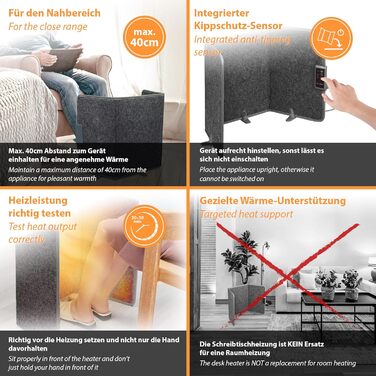 Інфрачервоний обігрівач для столу Mi-Heat 260 Вт Окремостоячий обігрівач для офісного столу, робочого місця під столом Температура до 60C, складний, сірий