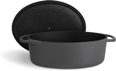 Кокотниця з кришкою, сіра, овальна, 33 см, 6,5 л, чавунна жаровня, індукційна каструля. 33 см сіра