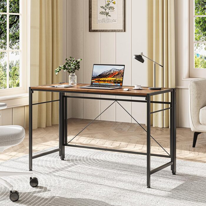 Складаний комп&39ютерний стіл 110 x 50 см Складаний комп&39ютерний стіл зі сталевим каркасом Компактний ПК-стіл Водонепроникний стіл для домашнього офісу, кабінету (ретро-коричневий) 50 x 100 см Ретро-коричневий