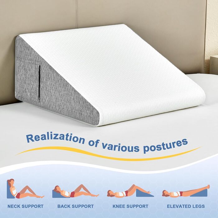 Ортопедична клиноподібна подушка для ліжка від апное сну з регульованою подушкою, клиноподібні подушки для кислотного рефлюксу, полегшення болю в спині, хропіння, підняття ніг з чохлом, що прається, сон після операції темно-сірого кольору без додаткової п